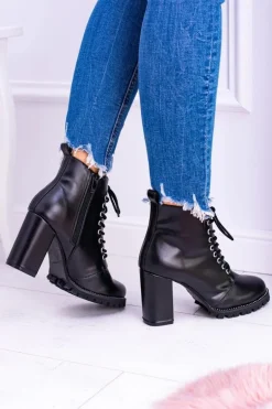 Lu Boo Czarne Botki na Słupku Cyrkonie Halsey