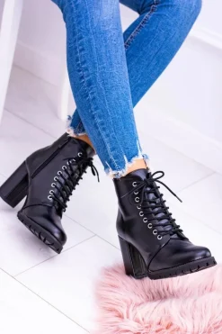 Lu Boo Czarne Botki na Słupku Cyrkonie Halsey