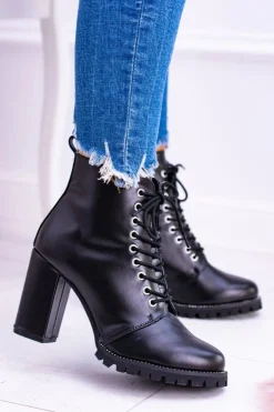 Lu Boo Czarne Botki na Słupku Cyrkonie Halsey