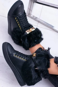 Lu Boo Czarne Botki z Naturalnym Futrem Gisele
