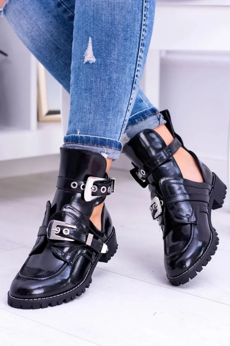 Lu Boo Czarne Botki Z Wycięciami Rock Girl