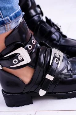 Lu Boo Czarne Botki Z Wycięciami Rock Girl