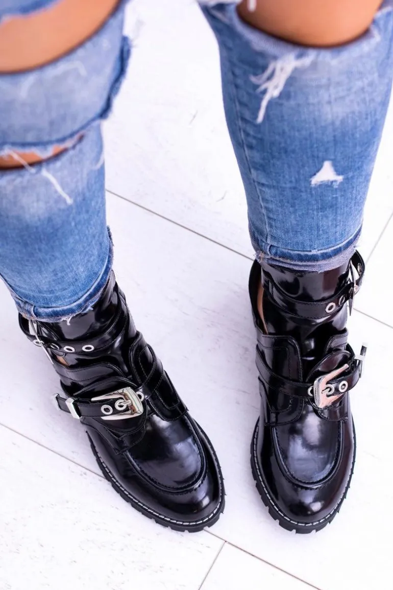 Lu Boo Czarne Botki Z Wycięciami Rock Girl