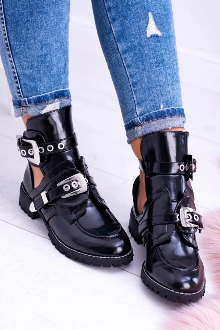 Lu Boo Czarne Botki Z Wycięciami Rock Girl
