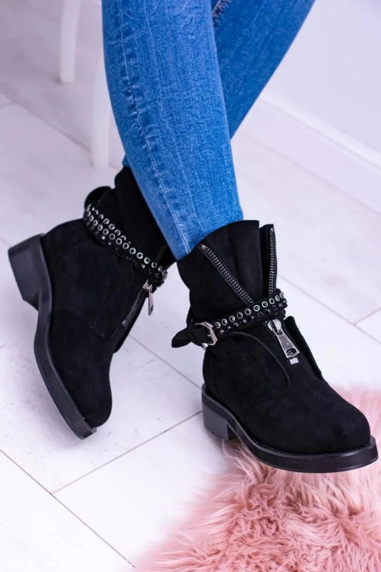 Lu Boo Czarne Damskie Botki Suwak Cekiny Rafell