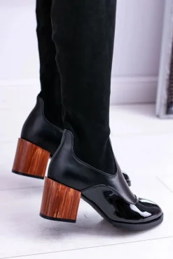 Lu Boo Czarne Damskie Kozaki Na Słupku Zamsz Lakier Jess