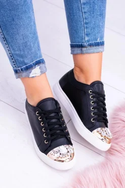 Lu Boo Czarne Trampki z Błyszczącymi Kryształami