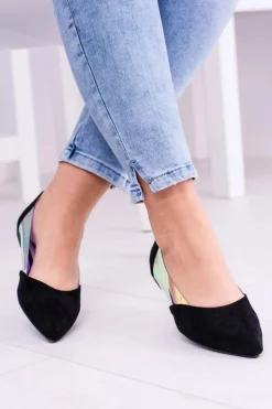 Lu Boo Czarne Transparentne Holograficzne Balerinki w Szpic Venessa