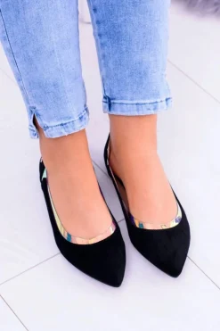 Lu Boo Czarne Transparentne Holograficzne Balerinki w Szpic Lison