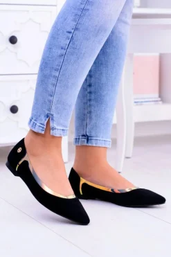 Lu Boo Czarne Transparentne Holograficzne Balerinki w Szpic Lison