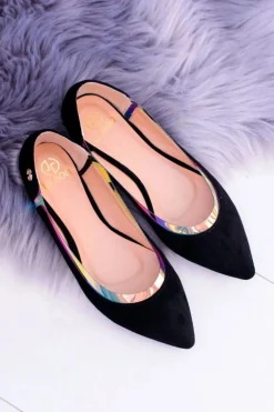 Lu Boo Czarne Transparentne Holograficzne Balerinki w Szpic Lison