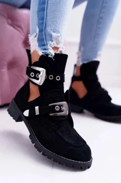 Lu Boo Czarne Zamszowe Botki Z Wycięciami Rock Girl