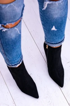 Lu Boo Czarne Zamszowe Botki na Szpilce Veneci