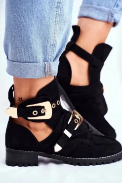 Lu Boo Czarne Zamszowe Buty z Wycięciami Rock Girl