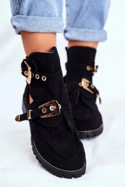 Lu Boo Czarne Zamszowe Buty z Wycięciami Rock Girl