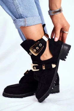 Lu Boo Czarne Zamszowe Buty z Wycięciami Rock Girl