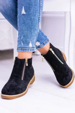 Lu Boo Czarne Zamszowe Damskie Botki Z Suwakami Inez