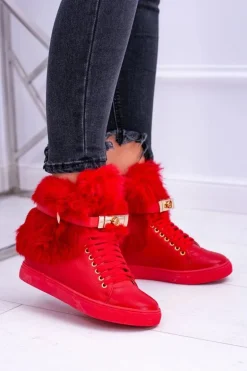 Lu Boo Czerwone Botki z Naturalnym Futrem Gisele