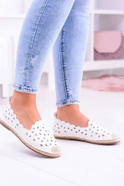 Lu Boo Damskie Baleriny Białe Espadryle w Kwiaty Macarena