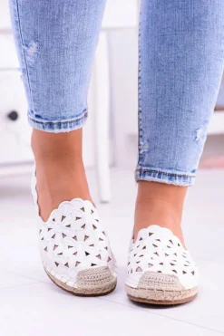Lu Boo Damskie Baleriny Białe Espadryle w Kwiaty Macarena