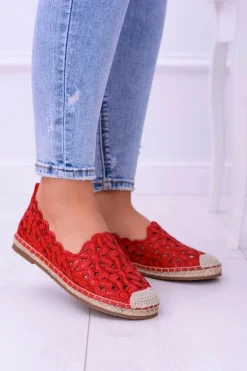 Lu Boo Damskie Baleriny Czerwone Espadryle w Kwiaty Macarena