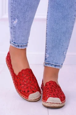 Lu Boo Damskie Baleriny Czerwone Espadryle w Kwiaty Macarena