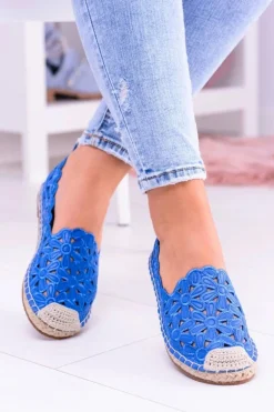 Lu Boo Damskie Baleriny Granatowe Espadryle w Kwiaty Macarena