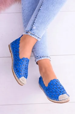 Lu Boo Damskie Baleriny Granatowe Espadryle w Kwiaty Macarena