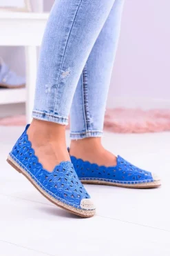 Lu Boo Damskie Baleriny Granatowe Espadryle w Kwiaty Macarena