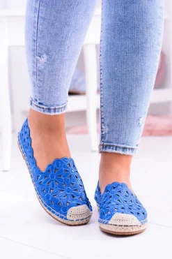 Lu Boo Damskie Baleriny Granatowe Espadryle w Kwiaty Macarena