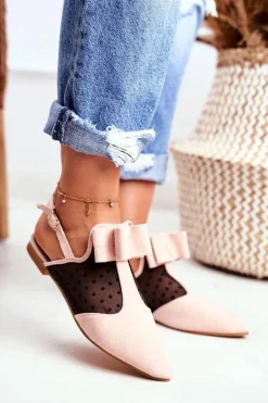 Lu Boo Damskie Baleriny Kokardki Mule Różowe Domino