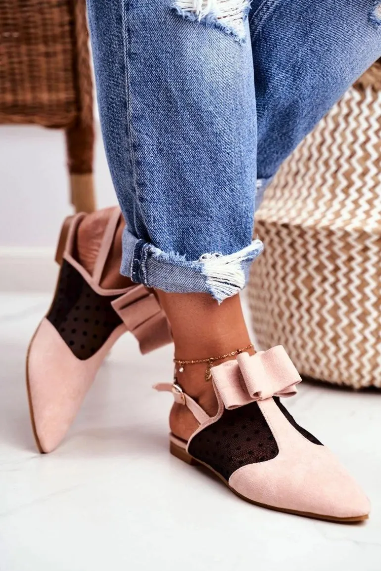 Lu Boo Damskie Baleriny Kokardki Mule Różowe Domino