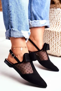 Lu Boo Damskie Baleriny Kokardki Czarne Domino