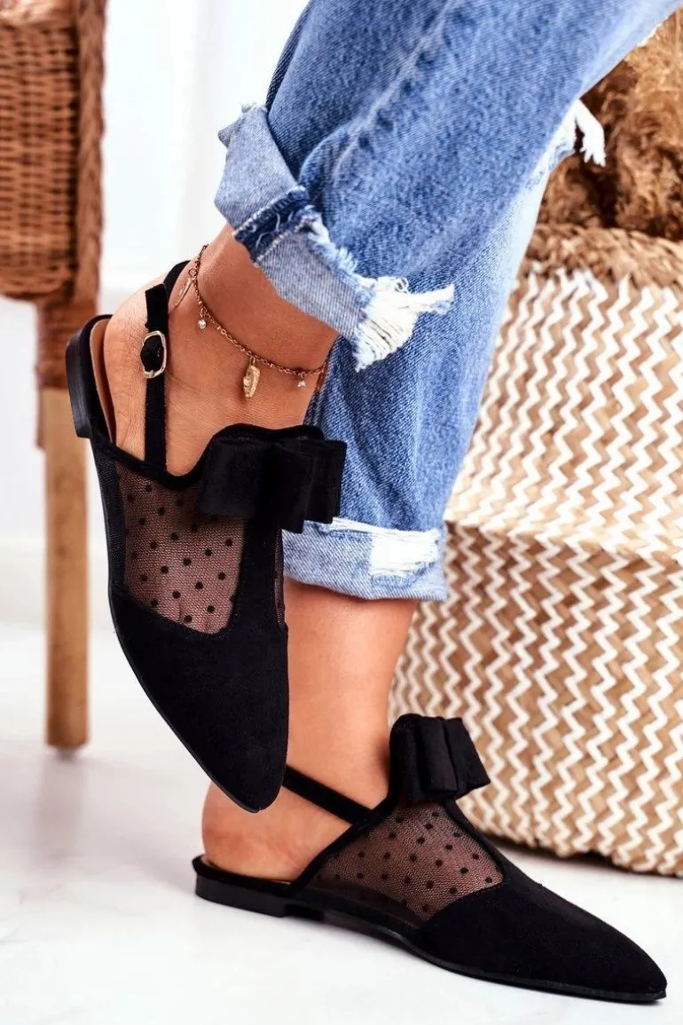 Lu Boo Damskie Baleriny Kokardki Czarne Domino