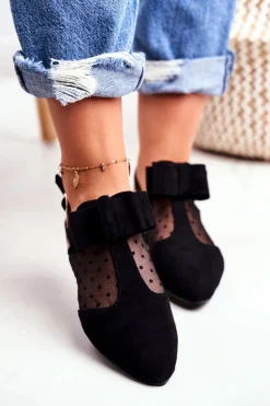 Lu Boo Damskie Baleriny Kokardki Czarne Domino