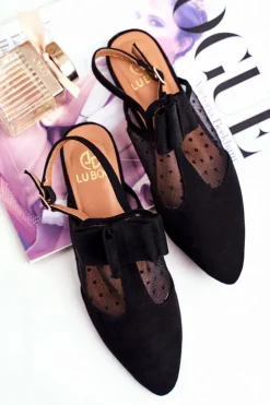 Lu Boo Damskie Baleriny Kokardki Czarne Domino