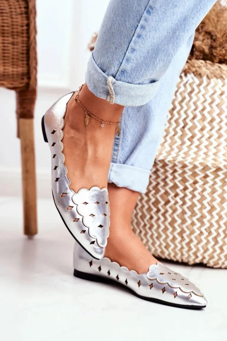 Lu Boo Damskie Baleriny Srebrne Metaliczne Dianna