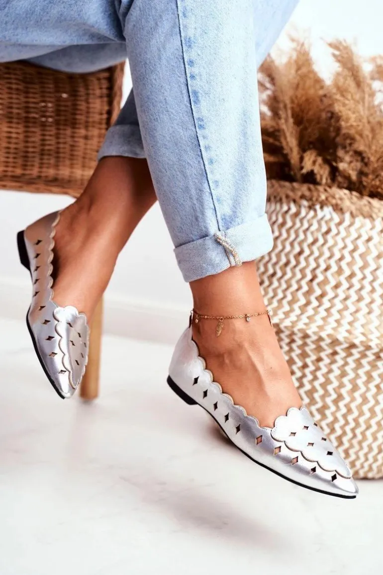 Lu Boo Damskie Baleriny Srebrne Metaliczne Dianna