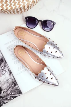 Lu Boo Damskie Baleriny Srebrne Metaliczne Dianna