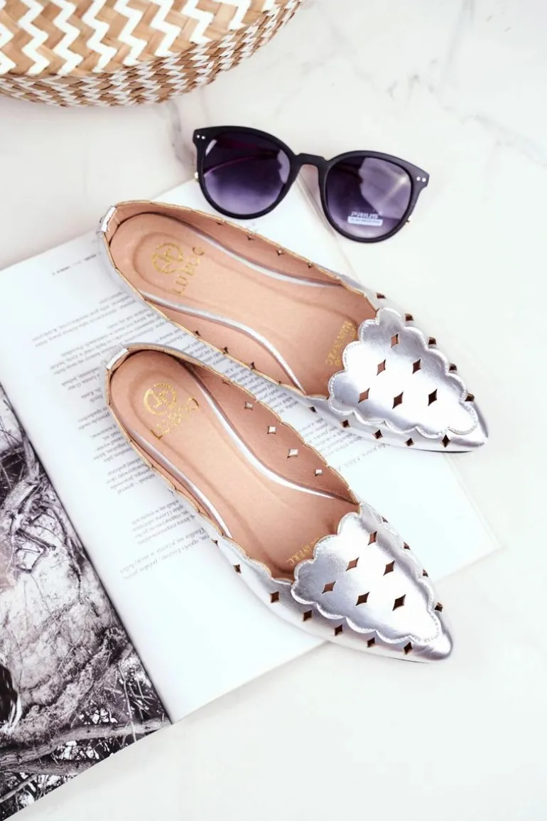 Lu Boo Damskie Baleriny Srebrne Metaliczne Dianna