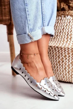 Lu Boo Damskie Baleriny Srebrne Metaliczne Dianna