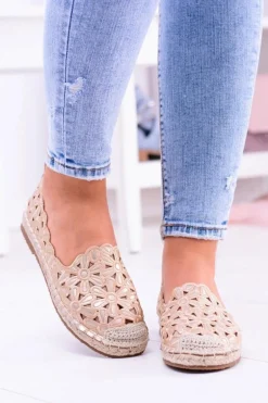 Lu Boo Damskie Baleriny Złote Espadryle w Kwiaty Macarena