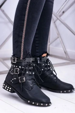 Lu Boo Damskie Botki Verona Z Ćwiekami Kolce Klamry Rock