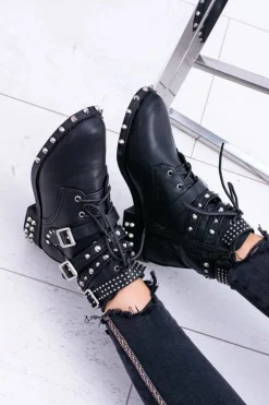 Lu Boo Damskie Botki Verona Z Ćwiekami Kolce Klamry Rock