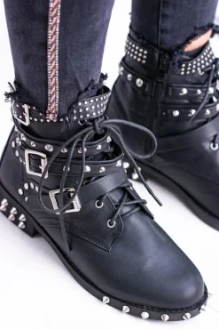 Lu Boo Damskie Botki Verona Z Ćwiekami Kolce Klamry Rock