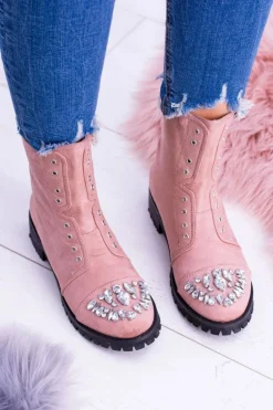 Lu Boo Damskie Botki Za Kostkę z Cyrkoniami Pudrowy Róż Carrie