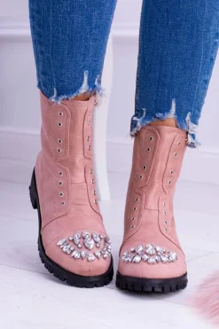 Lu Boo Damskie Botki Za Kostkę z Cyrkoniami Pudrowy Róż Carrie