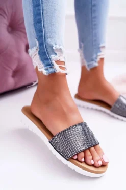 Lu Boo Damskie Czarne Klapki Z Cekinami Goodies