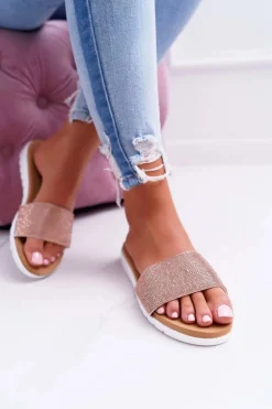 Lu Boo Damskie Klapki Z Cekinami Champagne Goodies