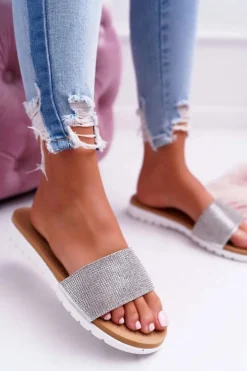 Lu Boo Damskie Srebrne Klapki Z Cekinami Goodies